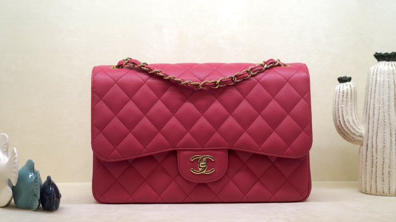 CHANEL Classic Jumbo Pink Caviar Flap Bag – Gold Hardware