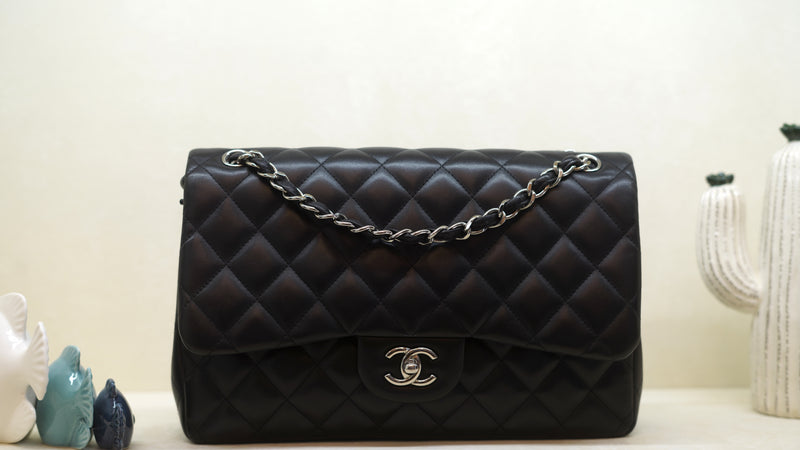 CHANEL Classic Jumbo 30cm Black Lambskin Bag – Silver Hardware