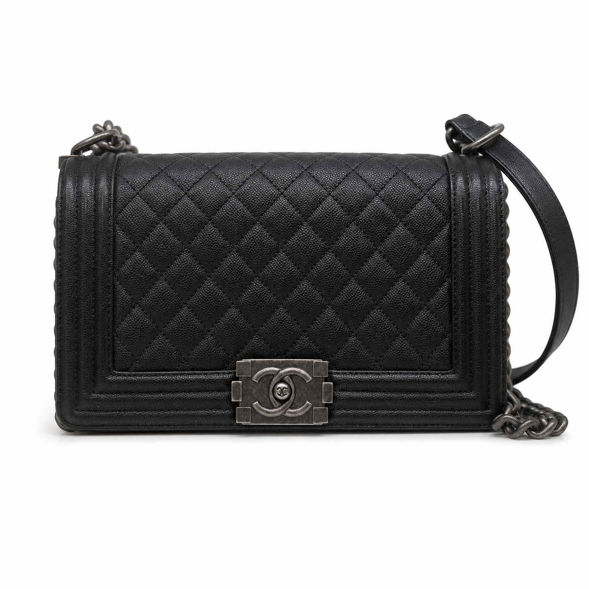 Chanel Boy Old Medium in black caviar – ruthenium hardware — 2