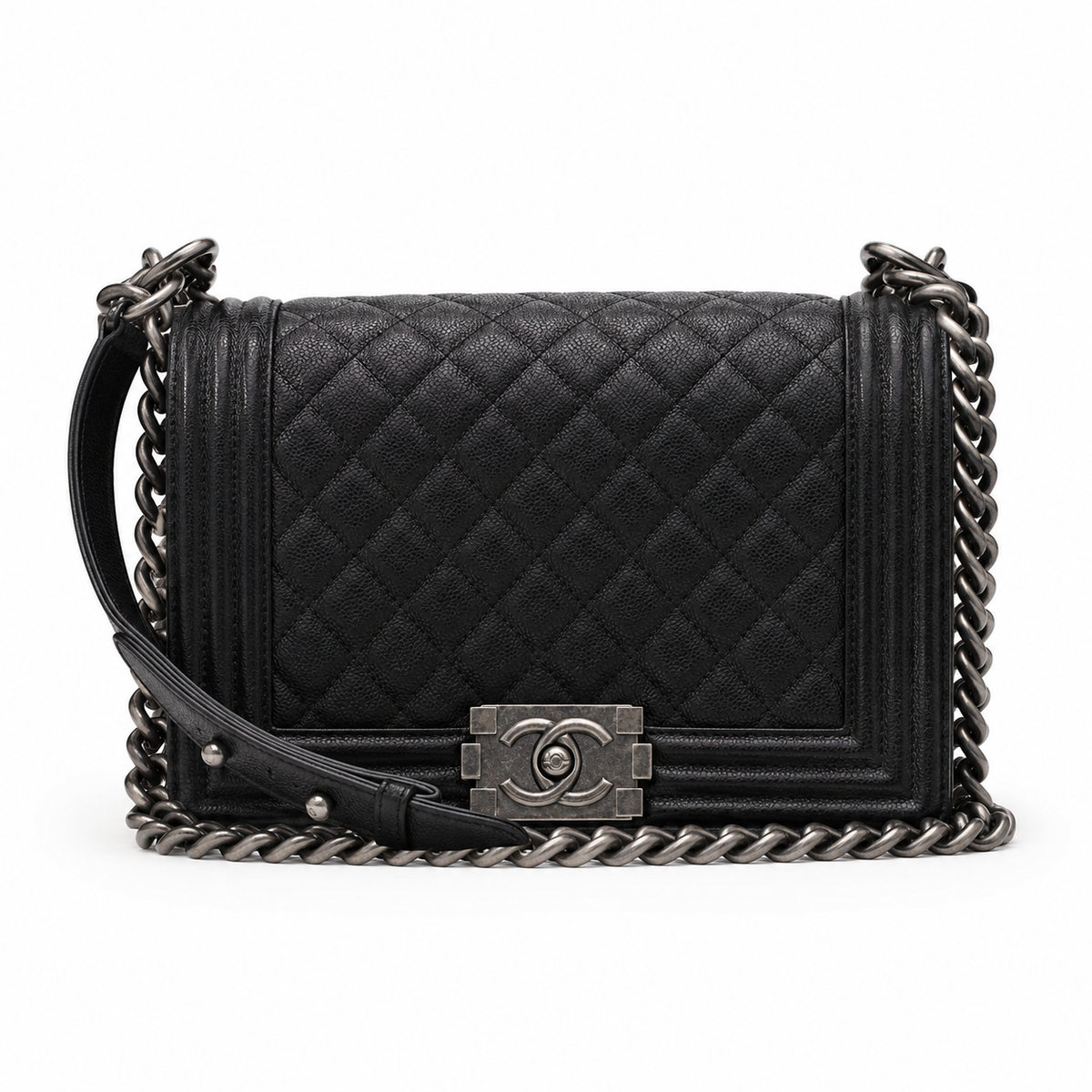 Chanel Boy Old Medium in black caviar – ruthenium hardware — 1
