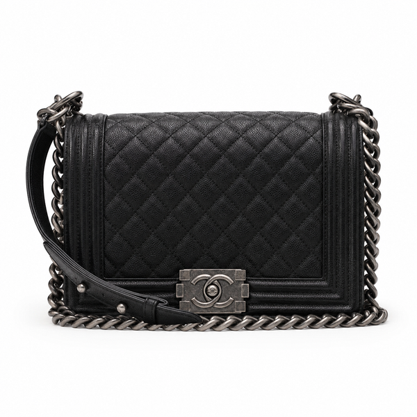 CHANEL Boy Old Medium Black Caviar Leather Bag – Ruthenium Hardware