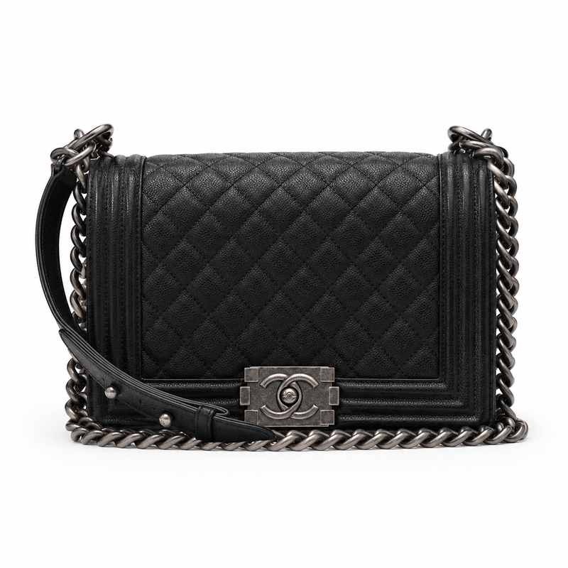 CHANEL Boy Old Medium Black Caviar Leather Bag – Ruthenium Hardware
