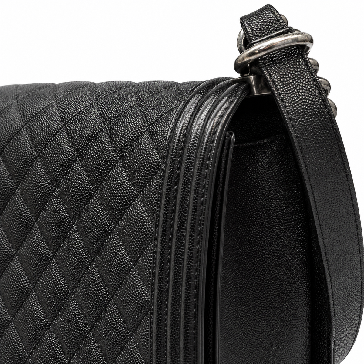 Chanel Boy Old Medium in black caviar – ruthenium hardware — 3