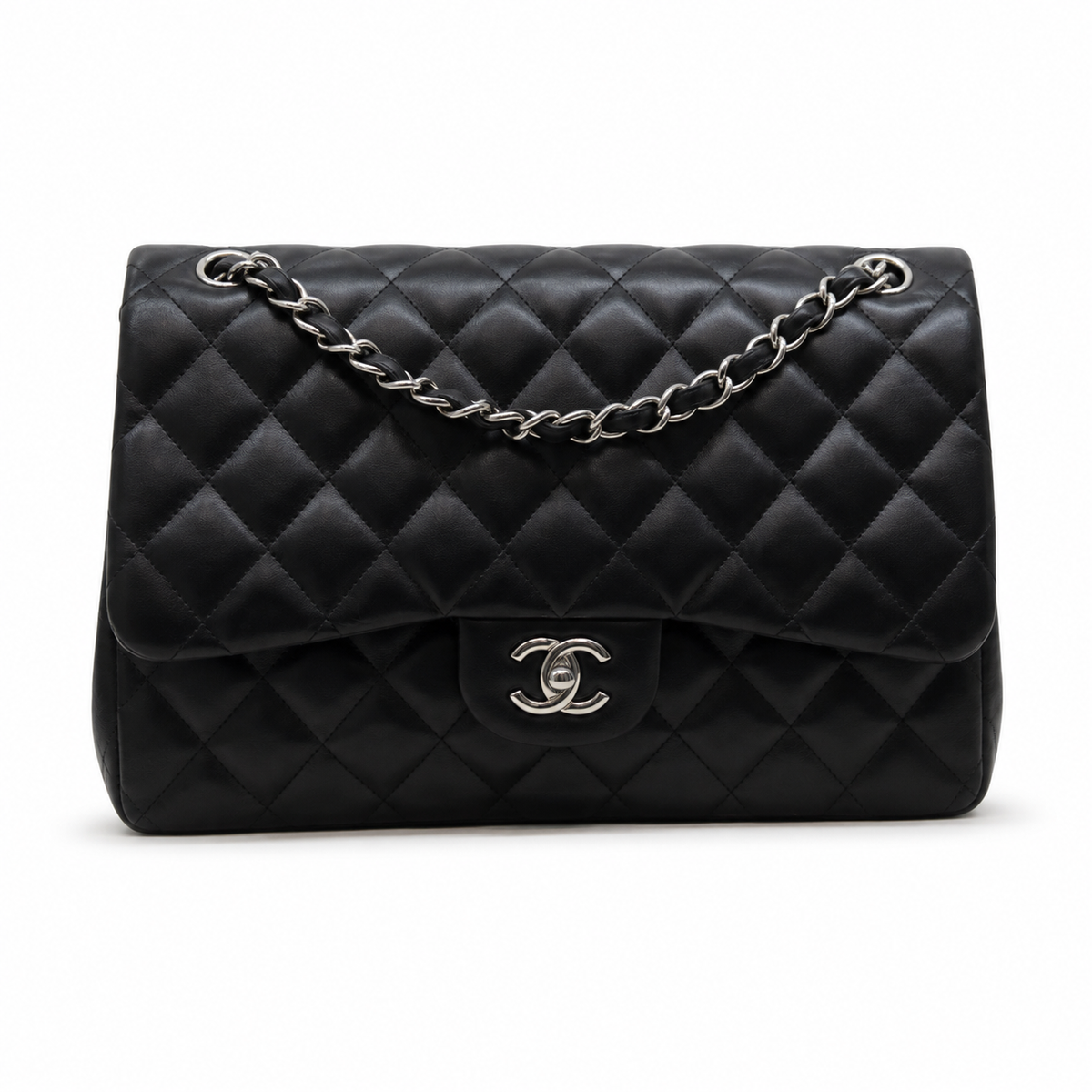 Chanel Classic Jumbo 30 cm in black lambskin – silver hardware — 1