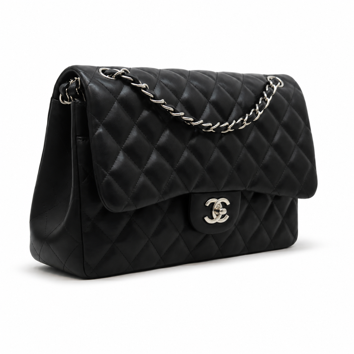 Chanel Classic Jumbo 30 cm in black lambskin – silver hardware — 2