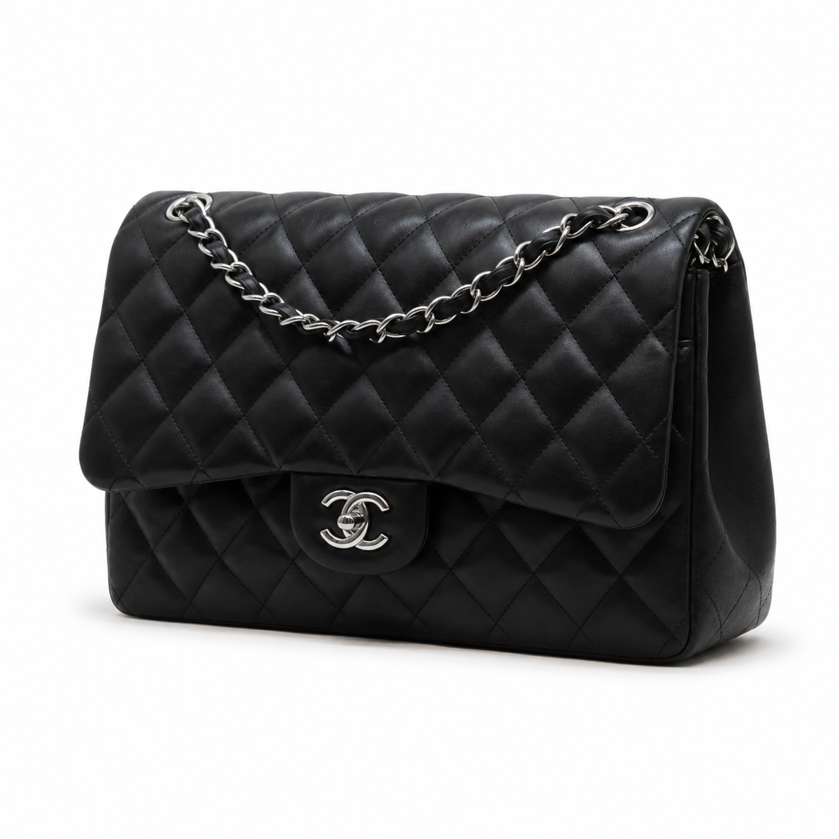 Chanel Classic Jumbo 30 cm in black lambskin – silver hardware — 3