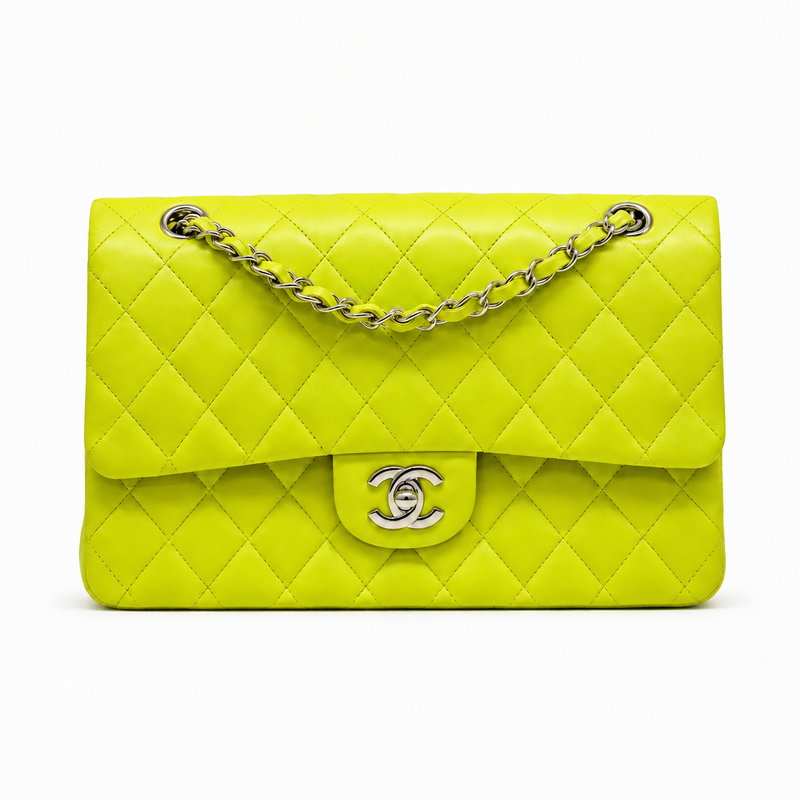 CHANEL Classic Medium Yellow Lambskin Flap Bag – Silver Hardware