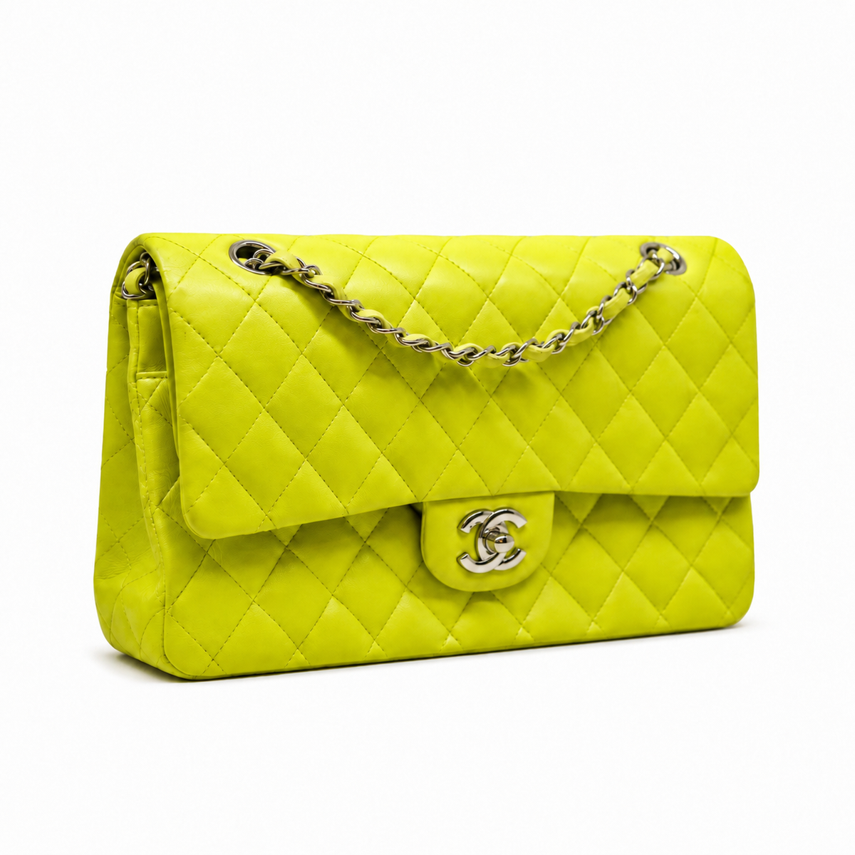 Chanel Classic Medium in pelle d'agnello gialla – hardware argento — 3