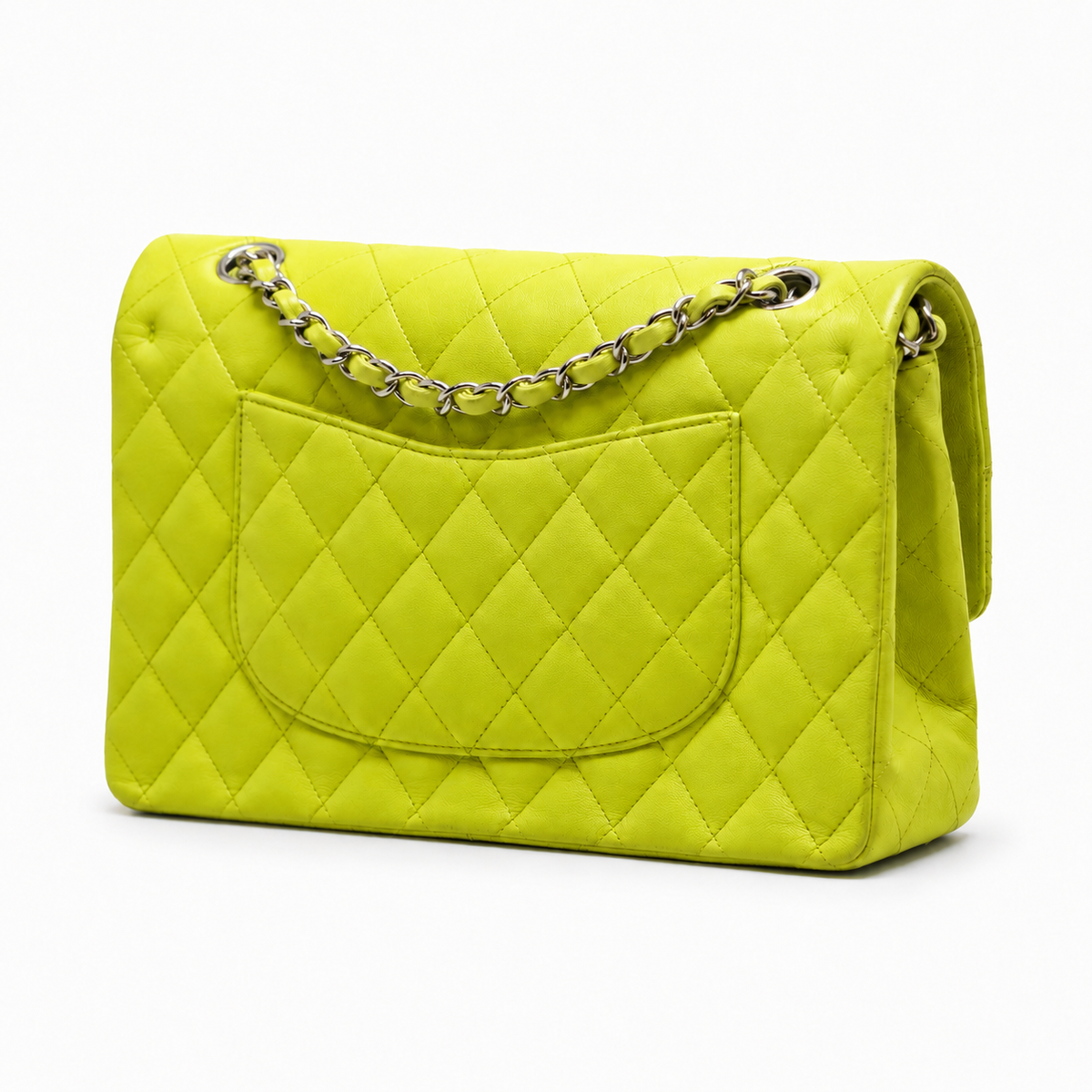Chanel Classic Medium in pelle d'agnello gialla – hardware argento — 4
