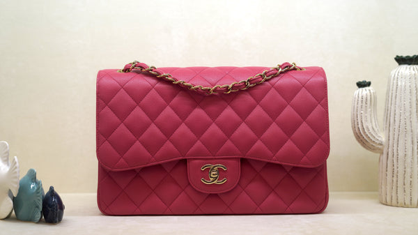 CHANEL Classic Jumbo Pink Caviar Flap Bag – Gold Hardware
