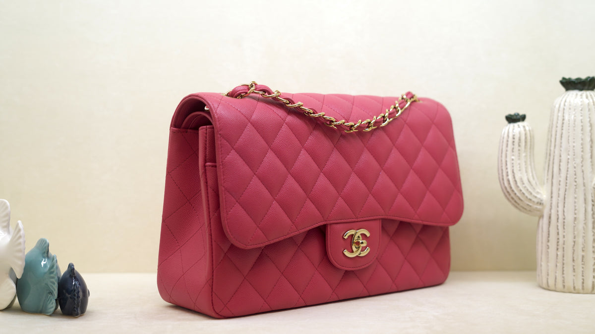 CHANEL Classic Jumbo Pink Caviar Flap Bag – Gold Hardware — 3