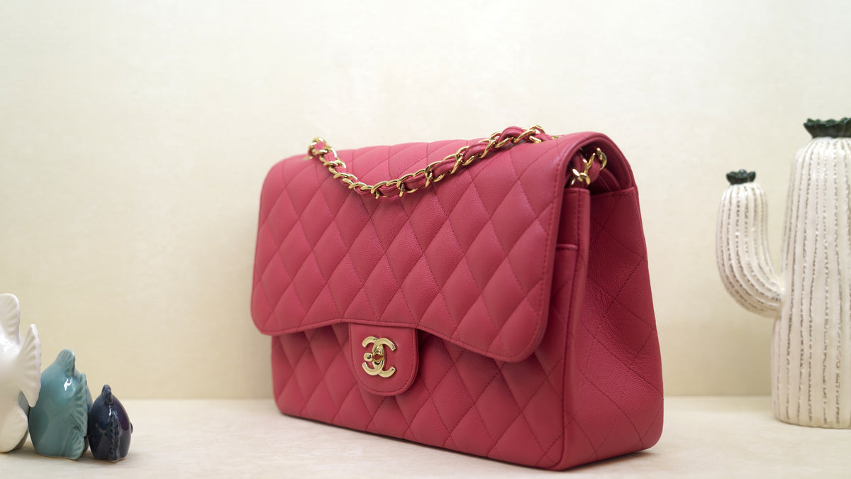 CHANEL Classic Jumbo Pink Caviar Flap Bag – Gold Hardware — 4