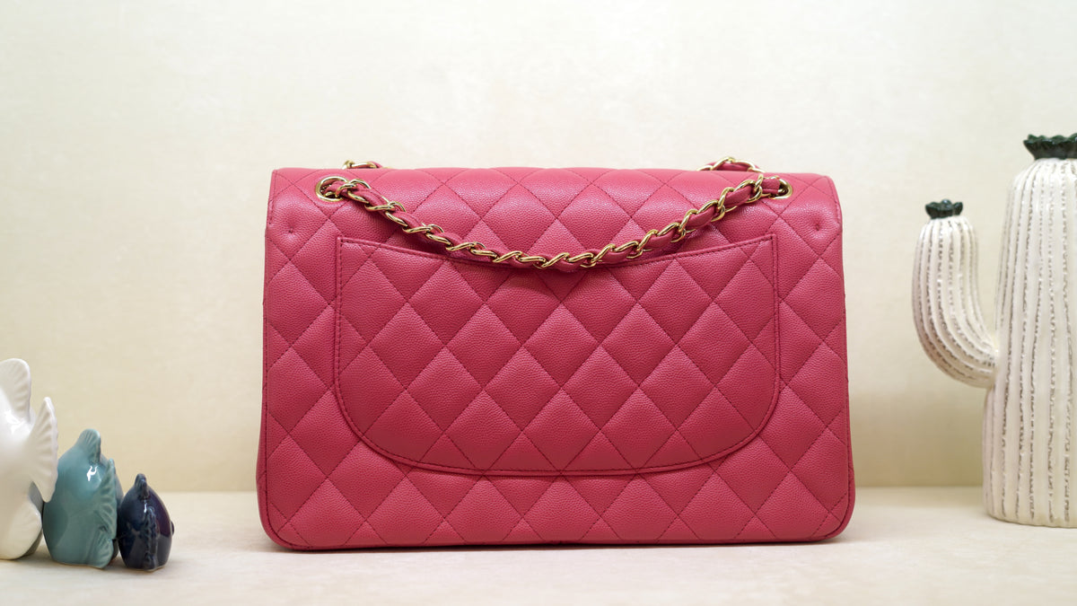 CHANEL Classic Jumbo Pink Caviar Flap Bag – Gold Hardware — 5