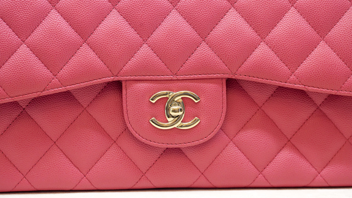 CHANEL Classic Jumbo Pink Caviar Flap Bag – Gold Hardware — 6