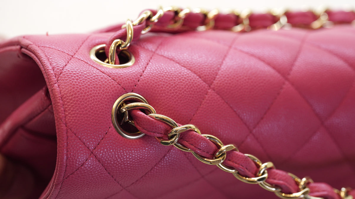 CHANEL Classic Jumbo Pink Caviar Flap Bag – Gold Hardware — 7