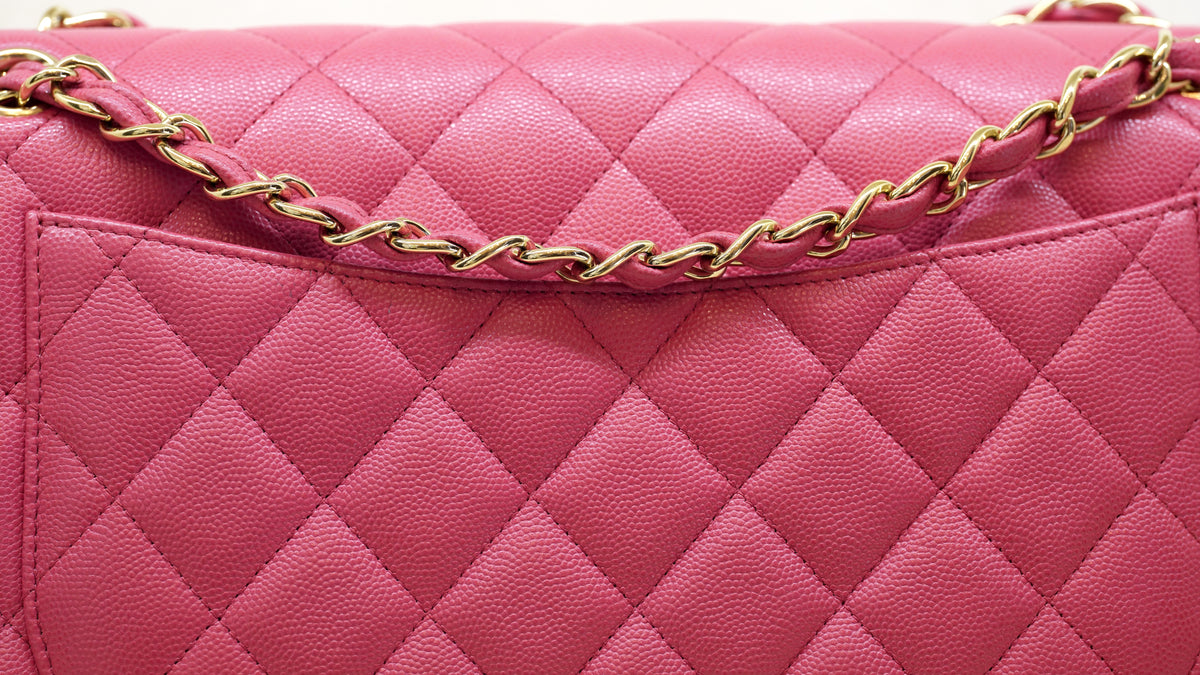 CHANEL Classic Jumbo Pink Caviar Flap Bag – Gold Hardware — 8