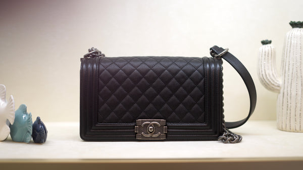 CHANEL Boy Old Medium Black Caviar Leather Bag – Ruthenium Hardware