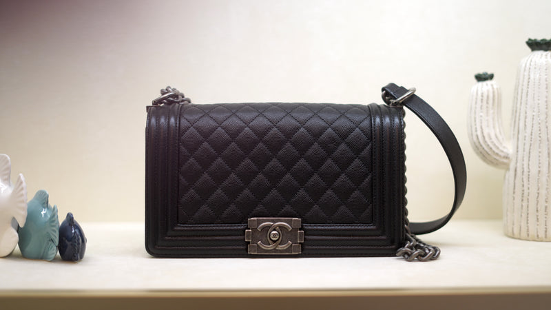 CHANEL Boy Old Medium Black Caviar Leather Bag – Ruthenium Hardware