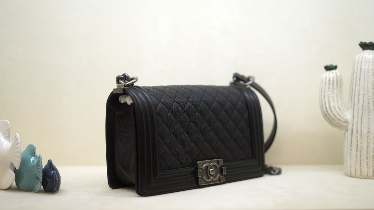 CHANEL Boy Old Medium Black Caviar Leather Bag – Ruthenium Hardware — 2