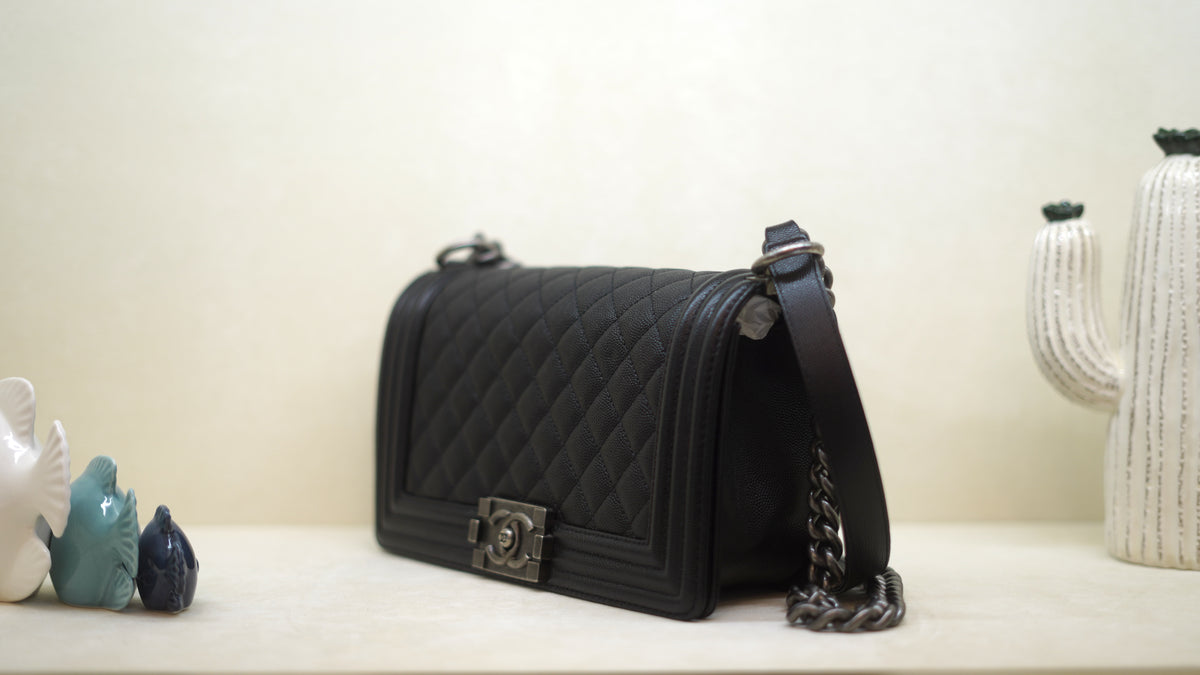 CHANEL Boy Old Medium Black Caviar Leather Bag – Ruthenium Hardware — 3
