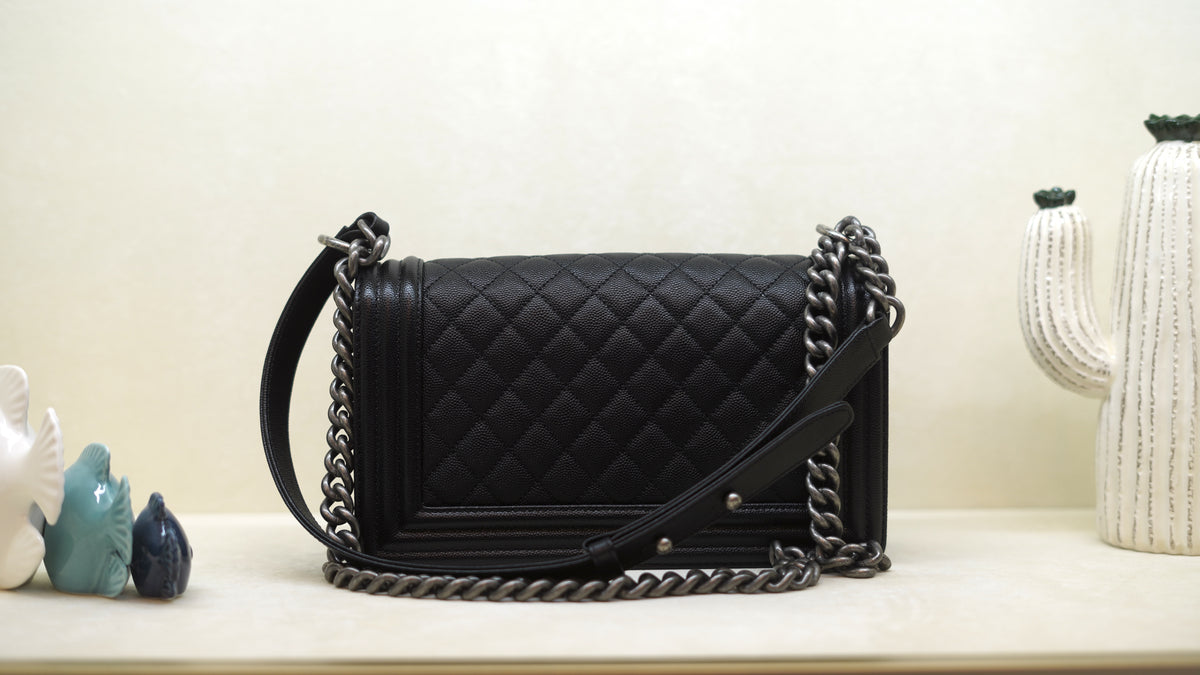 CHANEL Boy Old Medium Black Caviar Leather Bag – Ruthenium Hardware — 5
