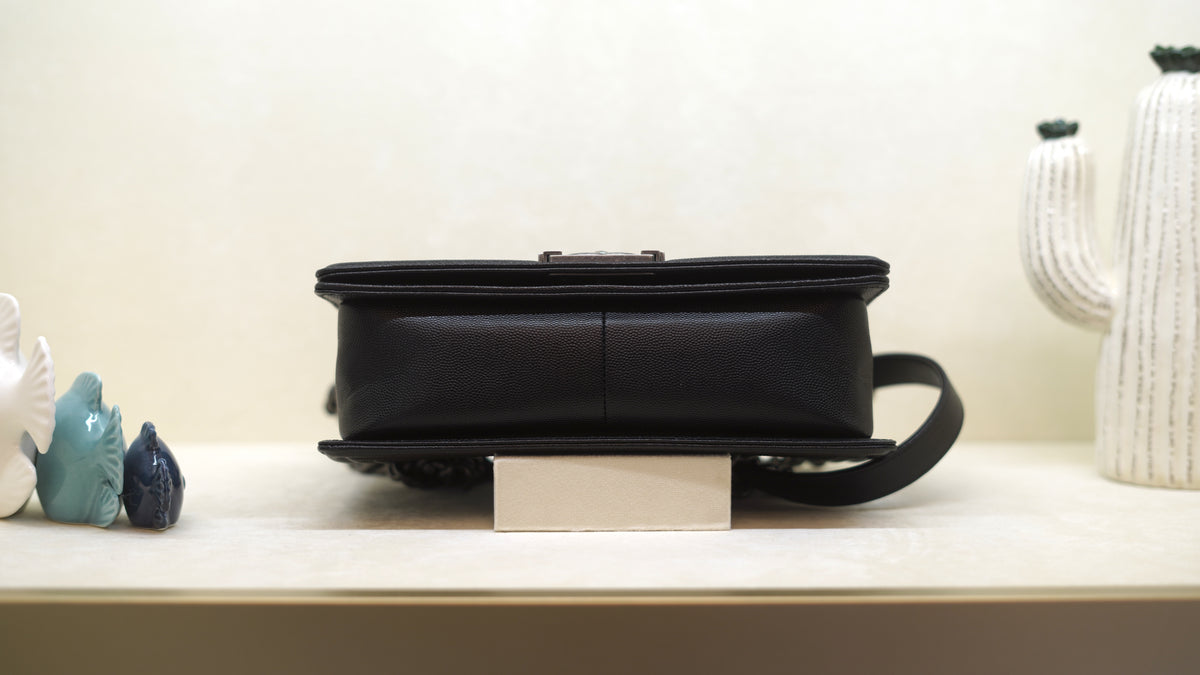 CHANEL Boy Old Medium Black Caviar Leather Bag – Ruthenium Hardware — 8