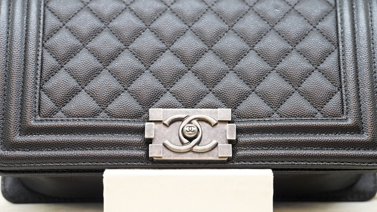 CHANEL Boy Old Medium Black Caviar Leather Bag – Ruthenium Hardware — 9