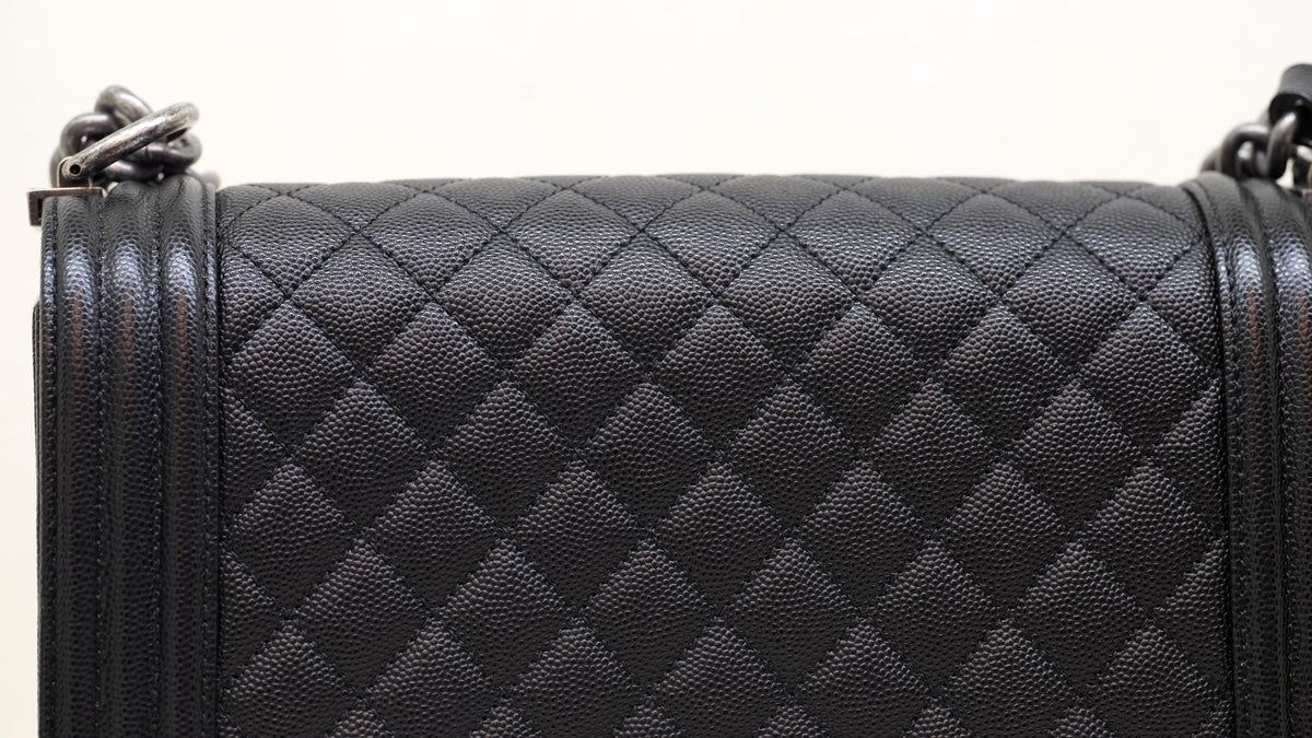 CHANEL Boy Old Medium Black Caviar Leather Bag – Ruthenium Hardware — 11