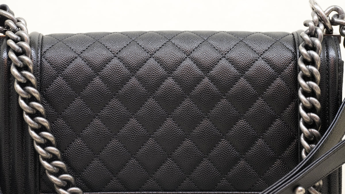 CHANEL Boy Old Medium Black Caviar Leather Bag – Ruthenium Hardware — 13