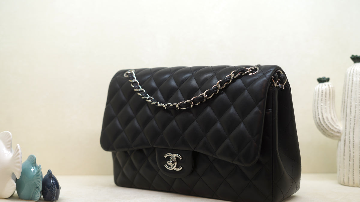 CHANEL Classic Jumbo 30cm Black Lambskin Bag – Silver Hardware — 3