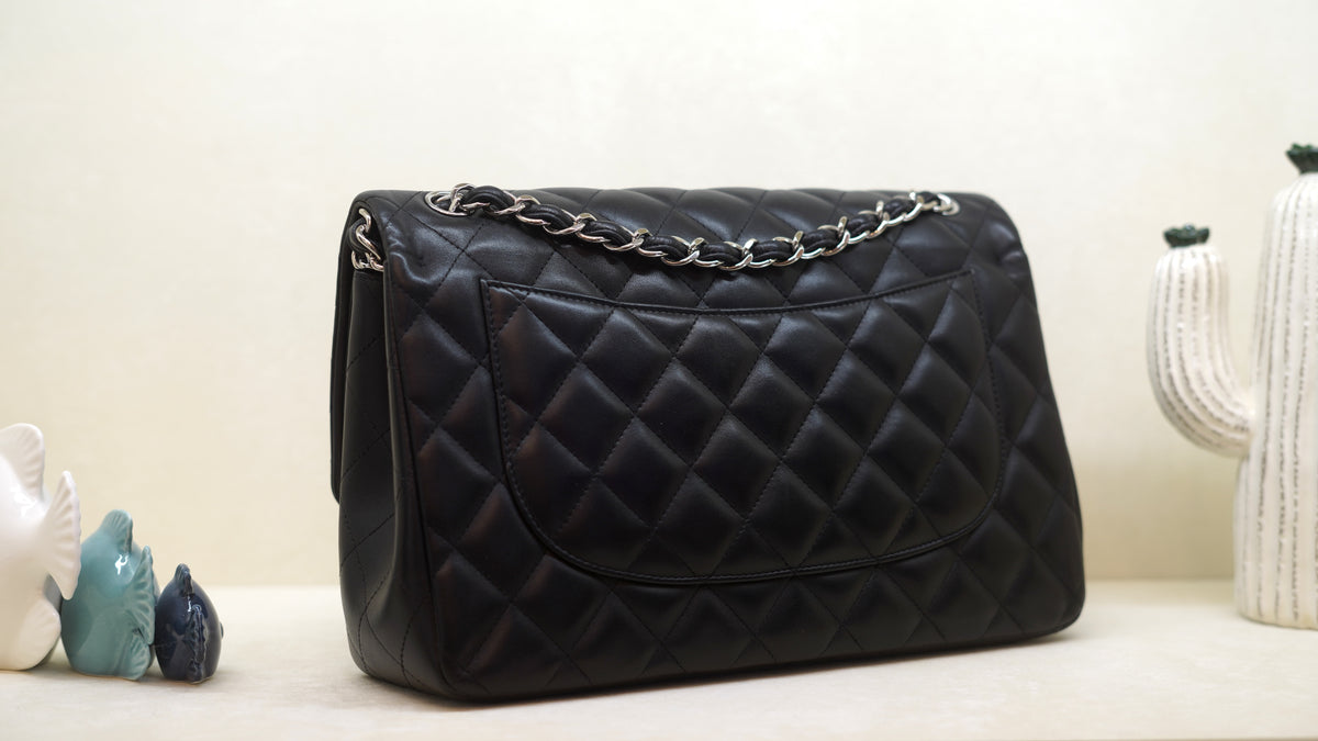 CHANEL Classic Jumbo 30cm Black Lambskin Bag – Silver Hardware — 4