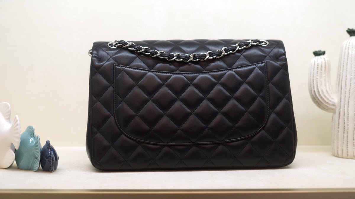 CHANEL Classic Jumbo 30cm Black Lambskin Bag – Silver Hardware — 5