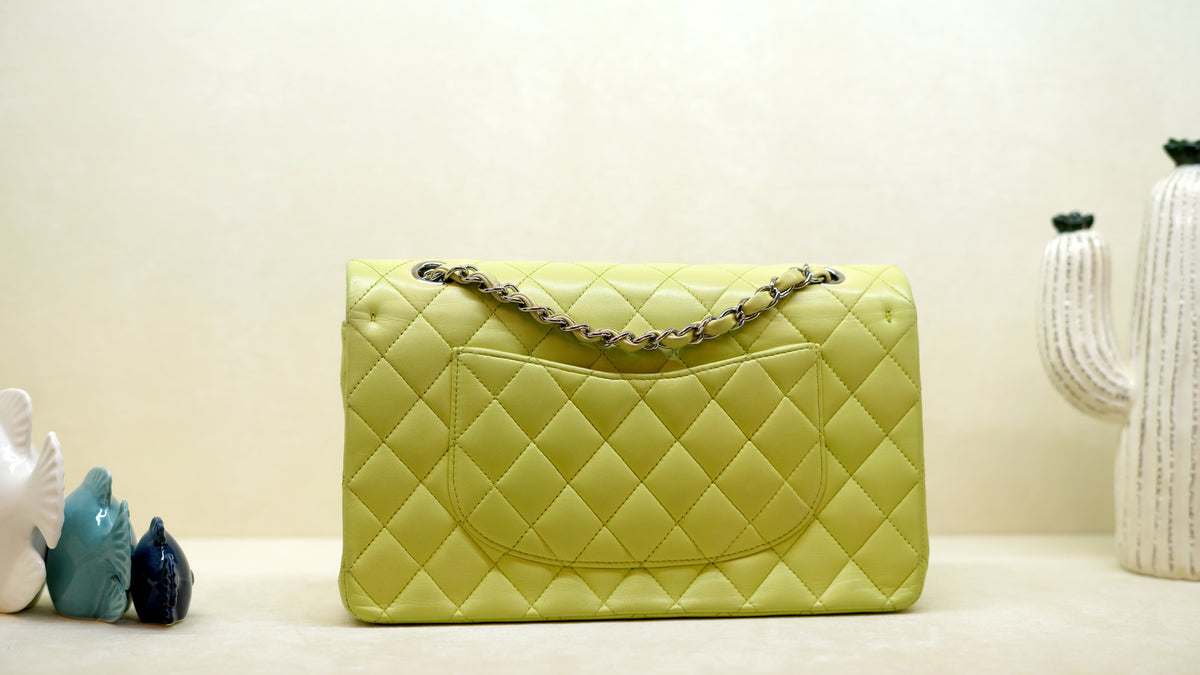 CHANEL Classic Medium Yellow Lambskin Flap Bag – Silver Hardware — 5