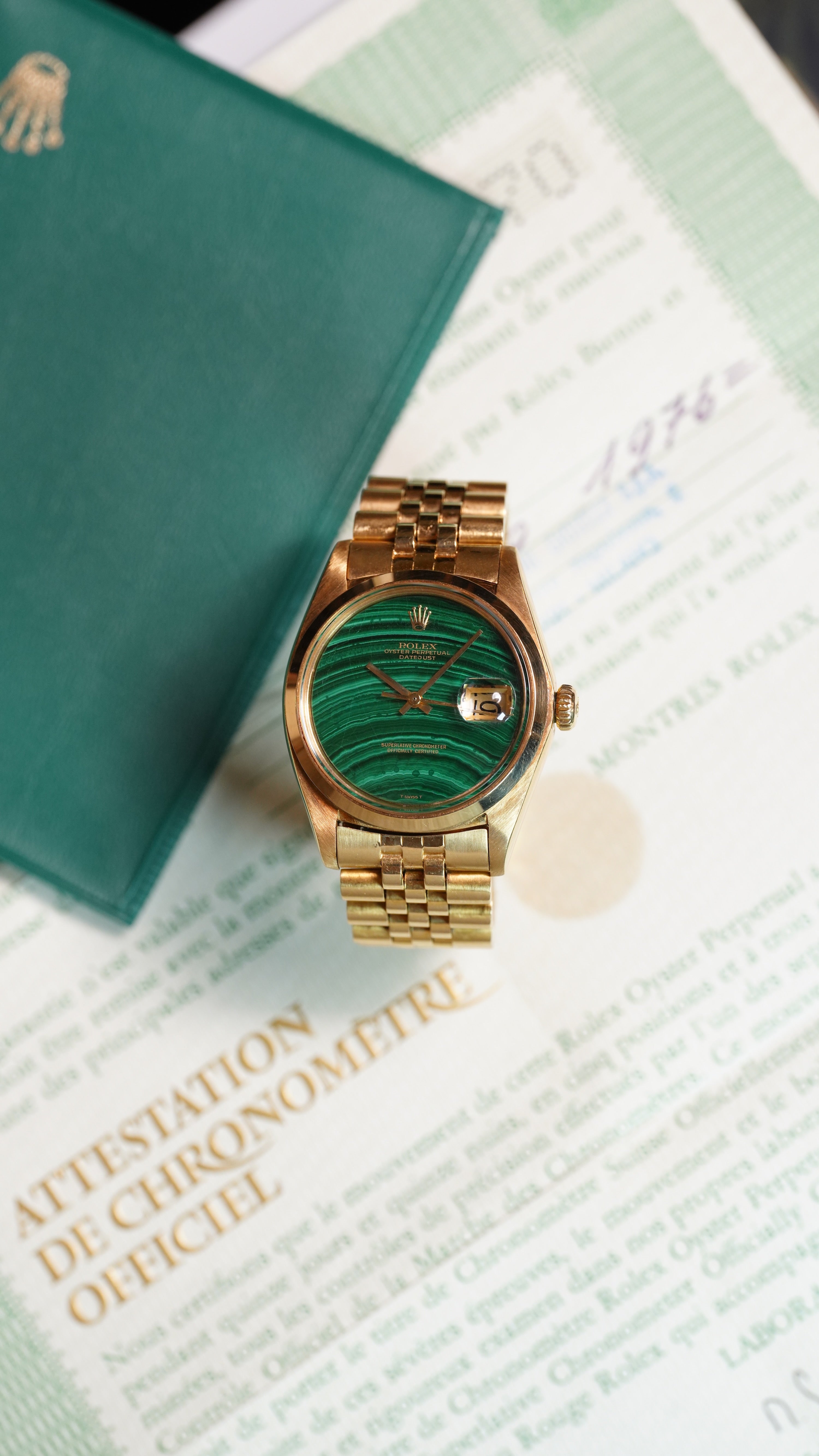 Rolex Datejust – Ref. 1601 – Yellow Gold with Malachite Dial