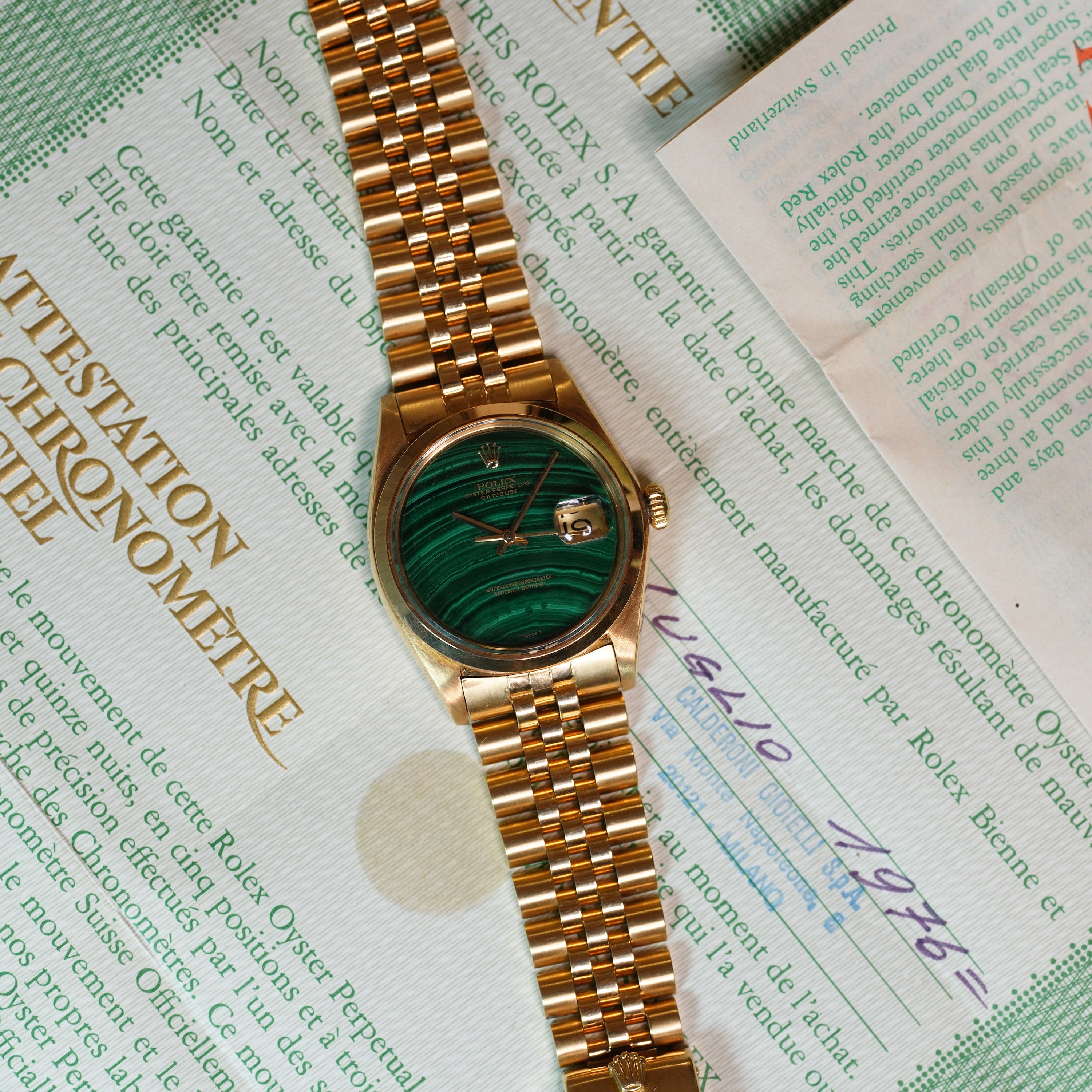 Rolex Datejust – Ref. 1601 – Yellow Gold with Malachite Dial