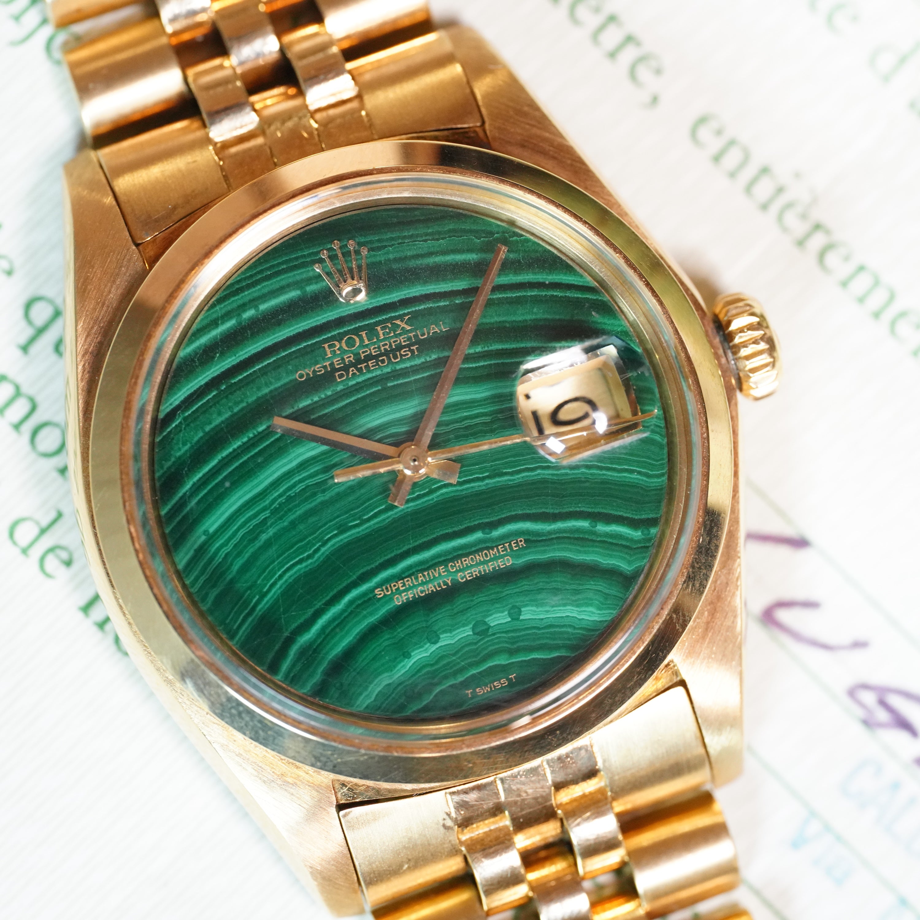 Rolex Datejust – Ref. 1601 – Yellow Gold with Malachite Dial