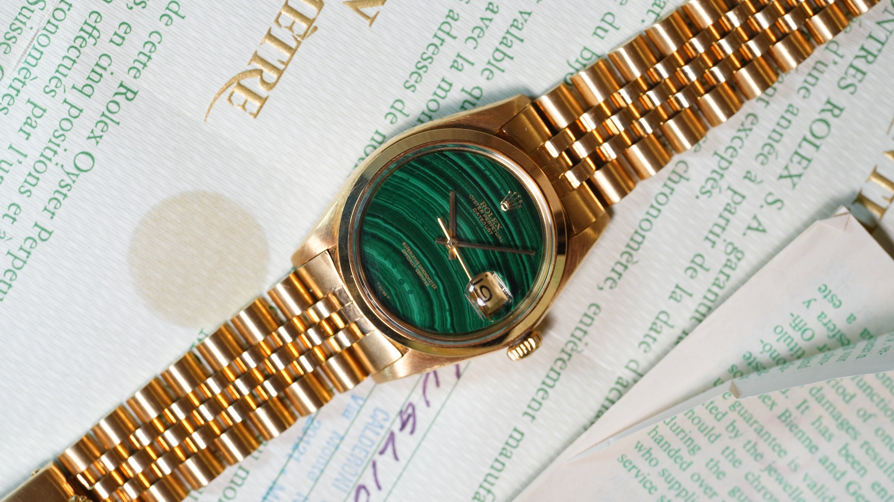 Rolex Datejust – Ref. 1601 – Yellow Gold with Malachite Dial