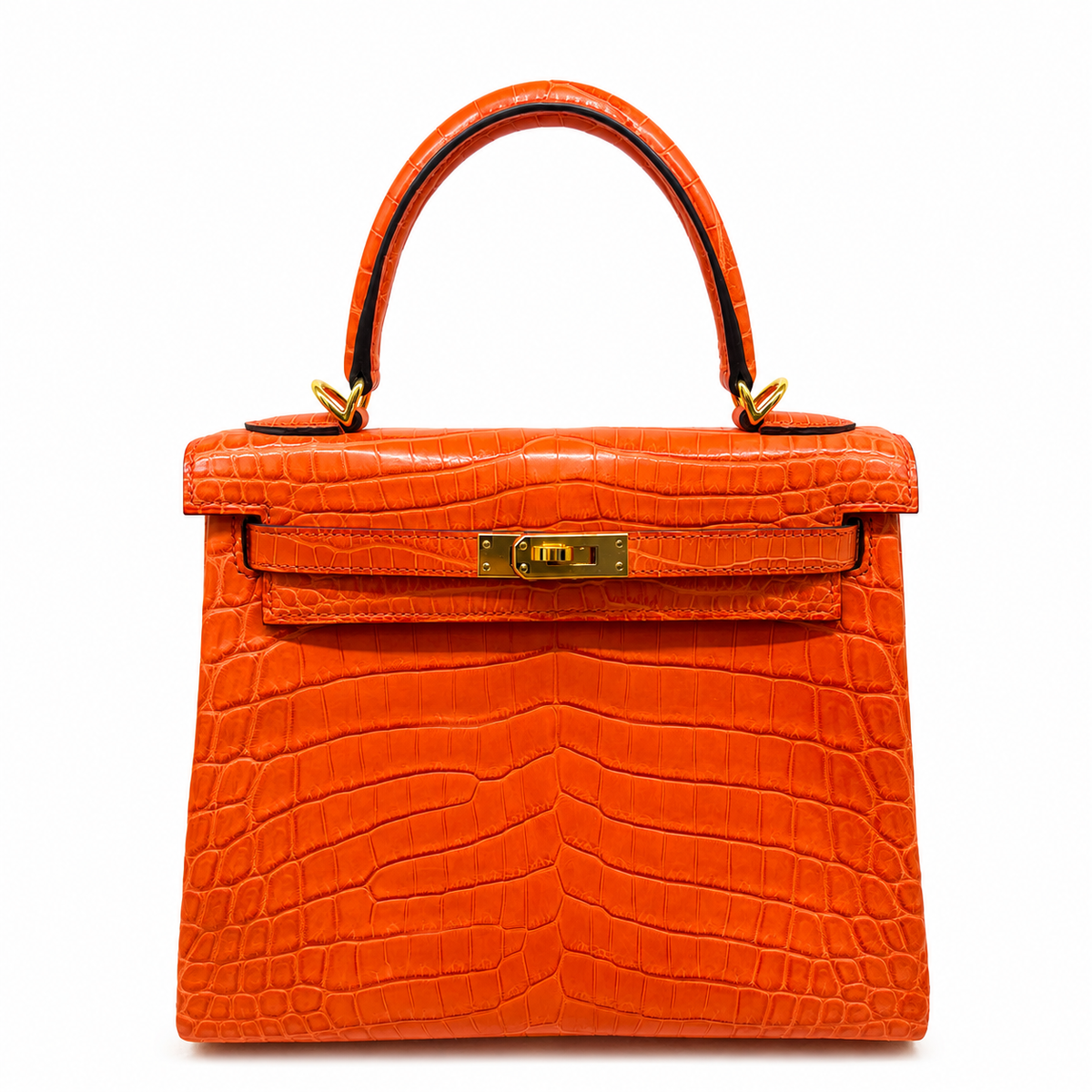 Hermès Kelly 25 Retourne Coccodrillo Niloticus Orange — Oro, Full Set — 4