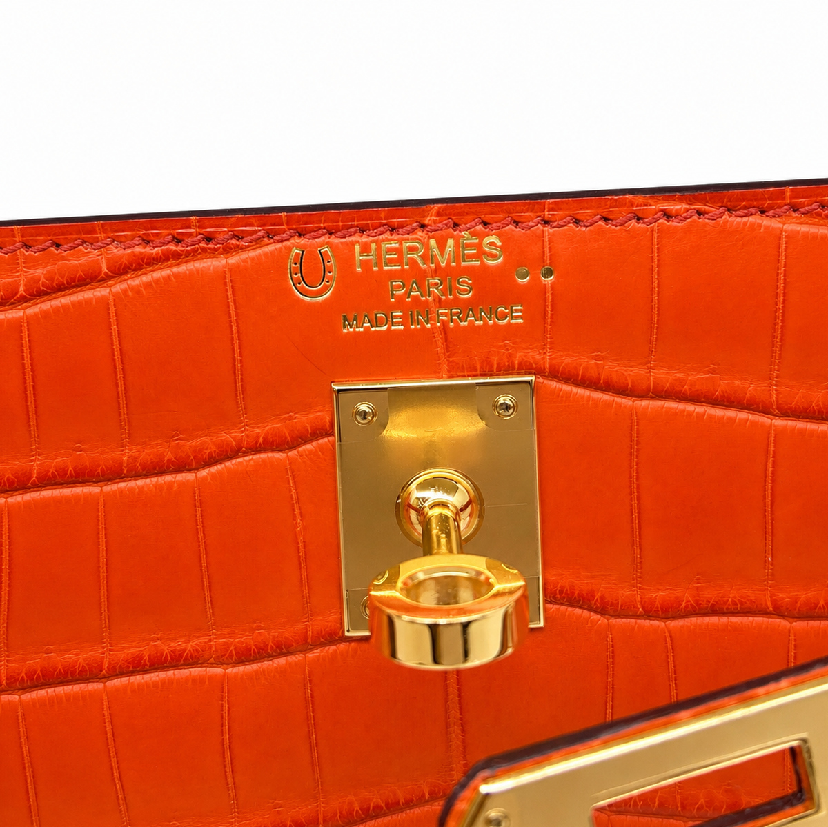 Hermès Kelly 25 Retourne Coccodrillo Niloticus Orange — Oro, Full Set — 5