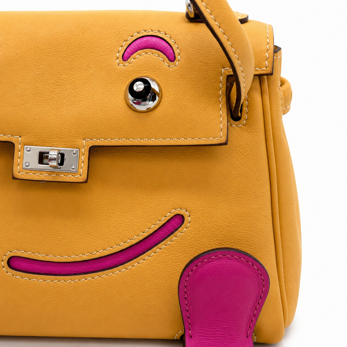 Hermès Quelle Idole Kelly Doll — Swift Giallo e Fucsia, Palladio — 7